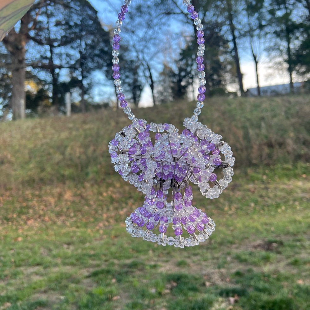 Vintage Beaded Safety Pin Lilac And Clear Basket 10"